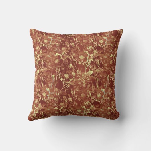 ウッドシーブラウン抽象芸術コスモス金ゴールドトリムモノグラム クッション (裏面)