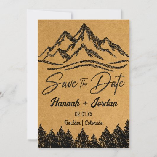 ウッドシ素朴ーの目的地ミニマリスト日付を保存 招待状 (正面)