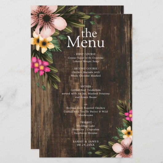 ウッドシ素朴ーエレガントカントリー木材ディナーメニュー (正面/裏面)