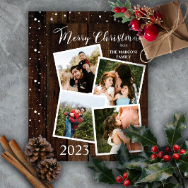 ウッドシ素朴ーフェイクウッドメリークリスマス4写真 シーズンカード