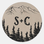 ウッドシ素朴ー山モノグラム結婚の封筒 ラウンドシール (正面)