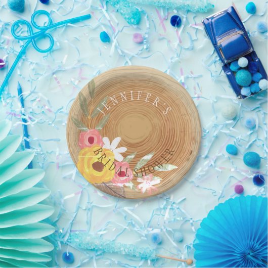 ウッドシ素朴ー水彩フローラブライダルシャワー ペーパープレート (パーティー)