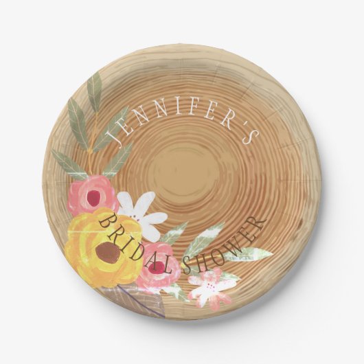 ウッドシ素朴ー水彩フローラブライダルシャワー ペーパープレート (正面)