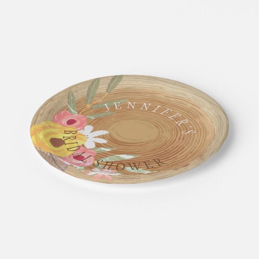 ウッドシ素朴ー水彩フローラブライダルシャワー ペーパープレート (アングル)