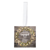 ウッドシ素朴ー私たちの初めてのクリスマス婚約した3写真 キューブオーナメント (正面)