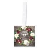 ウッドシ素朴ー私たちの初めてのクリスマス婚約した3写真 キューブオーナメント (正面)