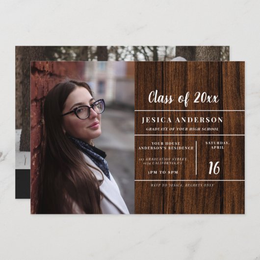 ウッドシ素朴ー2フォトウッド卒業パーティー 招待状 (正面/裏面)