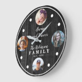 ウッドシ素朴ー4枚フォトファミリーと引用文 ラージ壁時計 (傾斜)