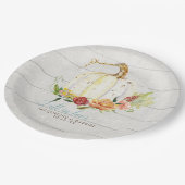 ウッドジー秋の結婚式ホワイトカボチャレッド赤面フローラ ペーパープレート (アングル)
