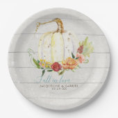 ウッドジー秋の結婚式ホワイトカボチャレッド赤面フローラ ペーパープレート (正面)