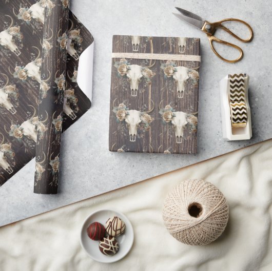 ウッドスカルボホ西部ワイルドウエストコラージュ ラッピングペーパー (クラフト)