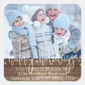 ウッドスクリプトハッピーホリデーズフォト差出人住所 スクエアシール (正面)