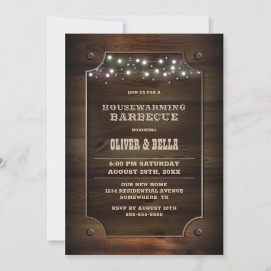 ウッドスタイリッシュ引っ越し祝いパーティーバーベキュー 招待状 (正面)