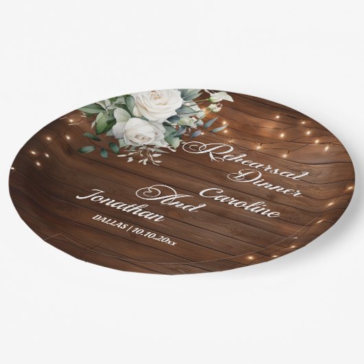 ウッドストリングライトフローラリハーサルディナ結婚ーズ ペーパープレート (アングル)