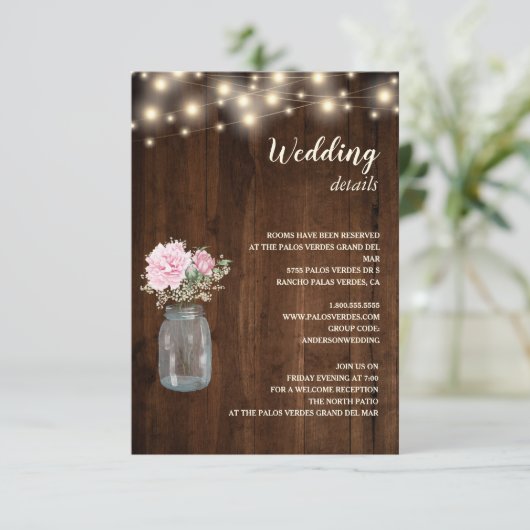 ウッドストリングライトフローラ結婚ジャーの詳細 エンクロージャーカード (スタンド正面)