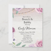 ウッドストリングライトラベンダー牡丹ブランチとバブリー 招待状 (正面)