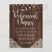 ウッドストリングライトレース結婚のリハーサルディナー ポストカード (正面)