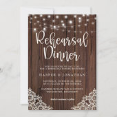 ウッドストリングライトレース結婚のリハーサルディナー 招待状 (正面)