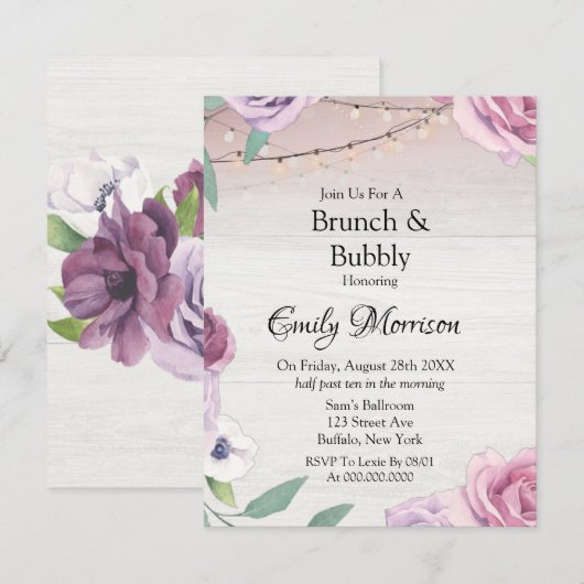 ウッドストリングライト ラベンダーピオニー ブランシュ アンド バブル 招待状 (正面/裏面)