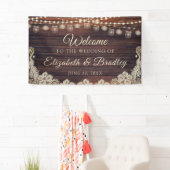 ウッドストリングラ素朴イトジャースアイボリーレース結婚ズ 横断幕 (インサイチュ)