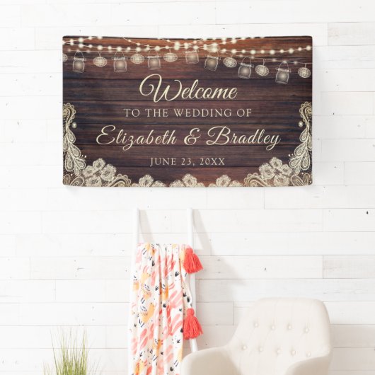 ウッドストリングラ素朴イトジャースアイボリーレース結婚ズ 横断幕