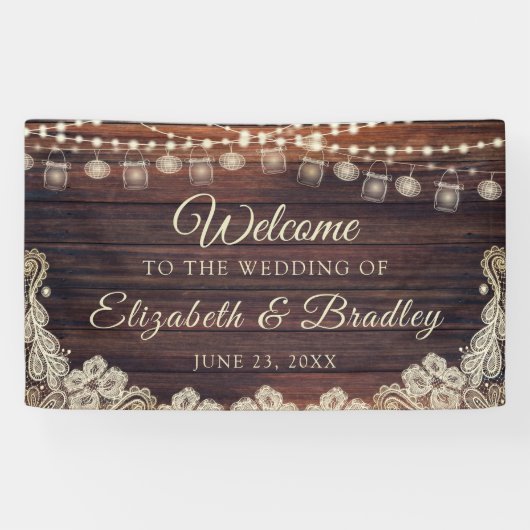 ウッドストリングラ素朴イトジャースアイボリーレース結婚ズ 横断幕 (横)