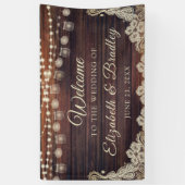 ウッドストリングラ素朴イトジャースアイボリーレース結婚ズ 横断幕 (縦)