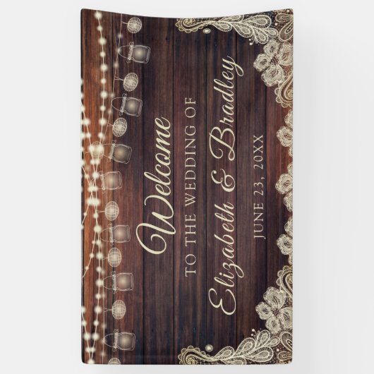 ウッドストリングラ素朴イトジャースアイボリーレース結婚ズ 横断幕 (縦)