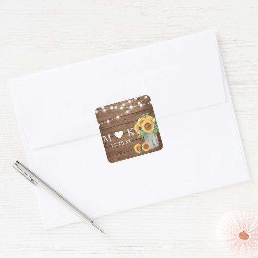 ウッドストリングラ素朴イトヒマワリ結婚式の引き出物 スクエアシール (封筒)