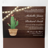 ウッドストリ素朴ングライトデザートサボテン結婚ズ 三つ折り招待状 (内部最初)