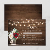 ウッドストリ素朴ングライトバーガンディフローラズ結婚 出欠カード (正面/裏面)