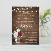 ウッドストリ素朴ングライトバーガンディフローラズ結婚 招待状 (スタンド正面)