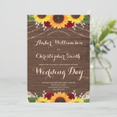 ウッドストリ素朴ングライトヒマワリバラ結婚ズ 招待状 (スタンド正面)