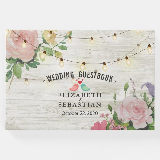 ウッドストリ素朴ングライトフローラの結婚ゲストブック ゲストブック (正面)