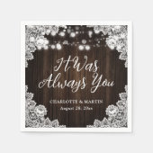 ウッドストリ素朴ングライトフローラレース結婚ズ スタンダードカクテルナプキン (正面)