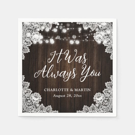 ウッドストリ素朴ングライトフローラレース結婚ズ スタンダードカクテルナプキン (正面)