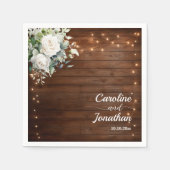 ウッドストリ素朴ングライトホワイトローズ結婚ズ スタンダードカクテルナプキン (正面)