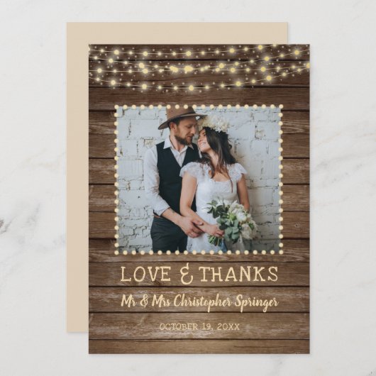 ウッドストリ素朴ングライトラッ感謝していプ&結婚ズ サンキューカード (正面/裏面)