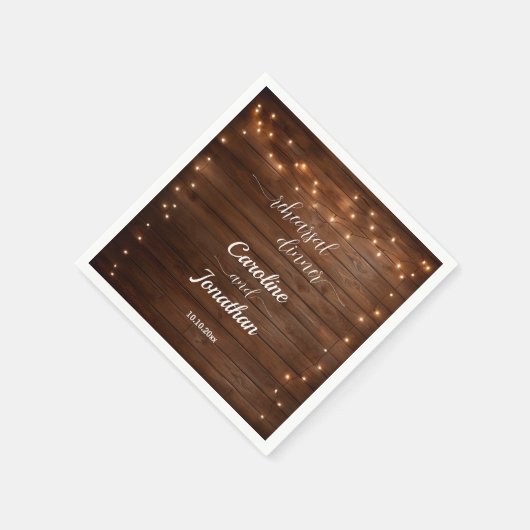 ウッドストリ素朴ングライトリハーサルディナー結婚ズ スタンダードカクテルナプキン (角)