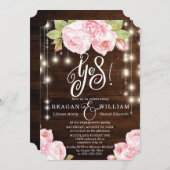 ウッドストリ素朴ングライトレタリング婚約 招待状 (正面/裏面)