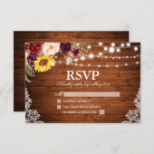 ウッドストリ素朴ングライトレースフローラの結婚数 出欠カード (正面/裏面)