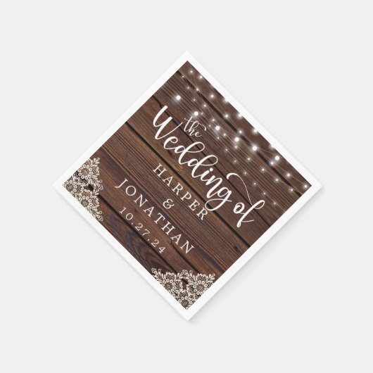 ウッドストリ素朴ングライトレース結婚のナプキン スタンダードカクテルナプキン (角)