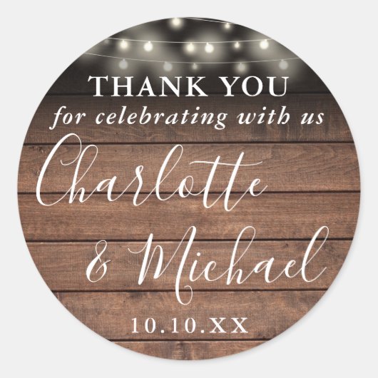 ウッドストリ素朴ングライト結婚式の引き出物ありがとう ラウンドシール (正面)