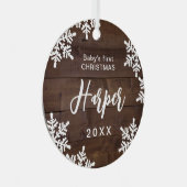ウッドスノーフレークベビーの初めてのクリスマススクリプト名 メタルオーナメント (正面右)