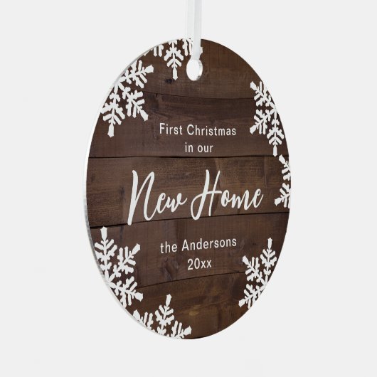ウッドスノーフレーク初めてのクリスマスズインザニューホーム メタルオーナメント (正面右)