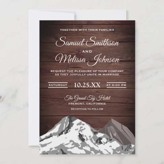 ウッドスノー素朴キャップ山の結婚式の招待 招待状 (正面)