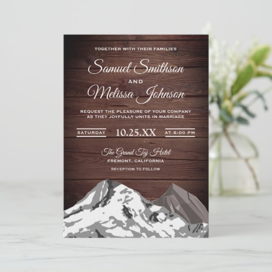 ウッドスノー素朴キャップ山の結婚式の招待 招待状 (スタンド正面)