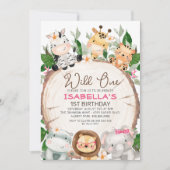 ウッドスライスガールズリーフサファリ誕生日 招待状 (正面)