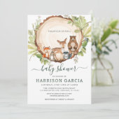 ウッドスライスツリーウッドランド動物ベビーシャワー 招待状 (スタンド正面)