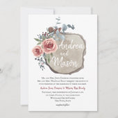 ウッドスライスバラ及びユーカリ結婚プス 招待状 (正面)